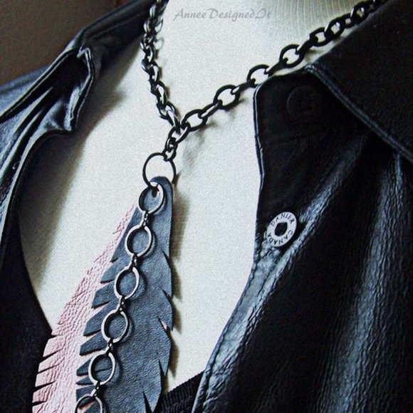 Hand Designed - Pink Black Leather Retro Style Choker - Picture 2 of 5
